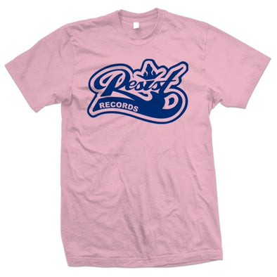 Resist "Logo" Blue on Light Pink T Shirt