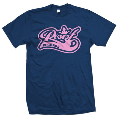 Resist "Logo" Pink On Harbour Blue T Shirt